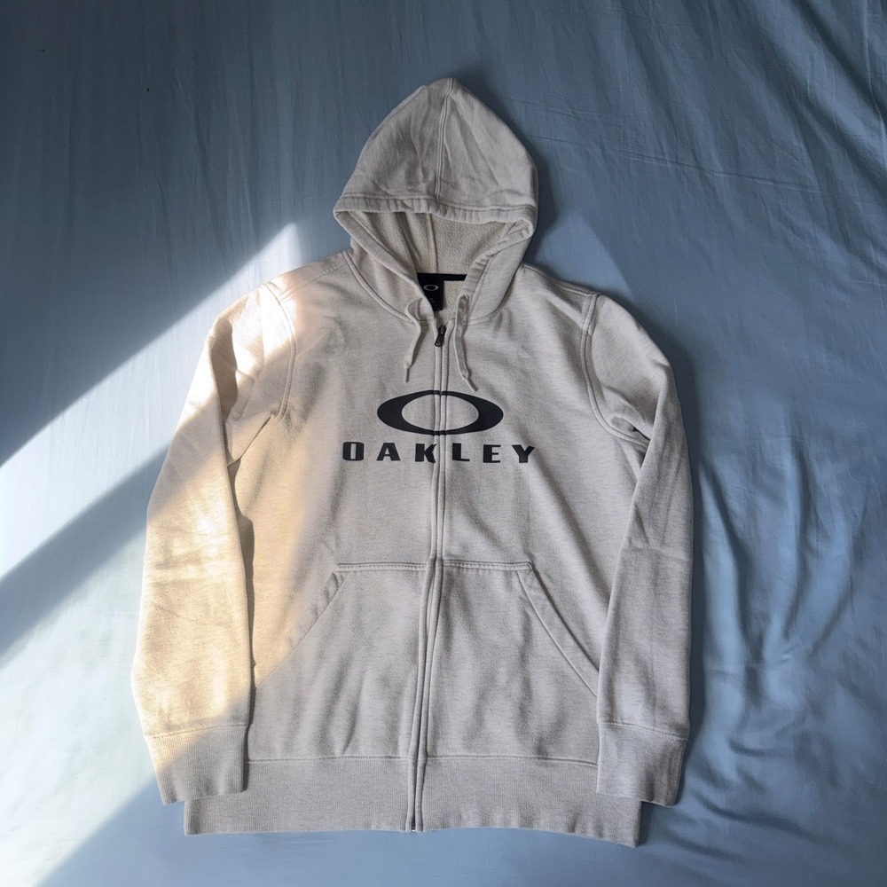 Oakley Mens Full Zip Hoodie Oatmeal Heather Logo Graphic Sweatshirt Large